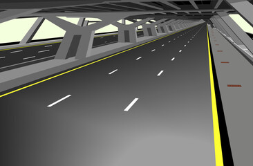 Vector illustration of a carless highway and concrete structure
