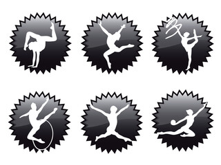 Young women in rhythmic gymnastics silhouette and exercises