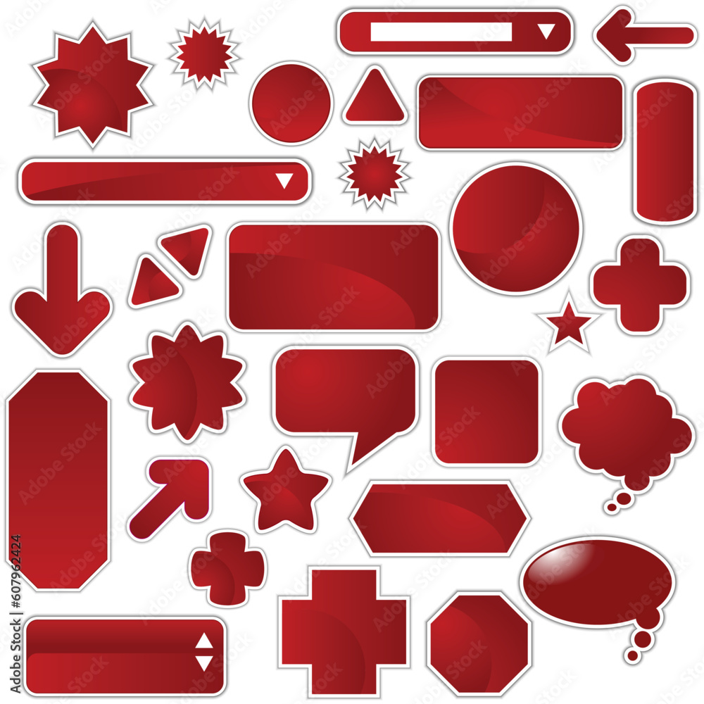 Aufkleber set of multiple web labels and icons - red color.