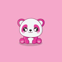 Cute pink baby panda on pink background vector art