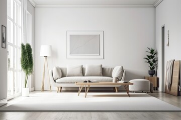 Fototapeta na wymiar Acrylic Blank Isolated White Decoration Furniture Interior Indoors Frame Wall Living Room Modern House Mockup. Generative AI