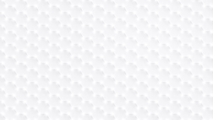 Glowing and bright white and light gray hexagons on white. Abstract and modern hexagonal pattern background in 4k resolution. Copy space.