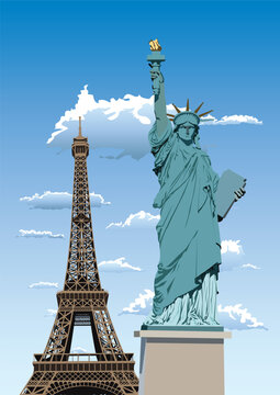 Vector illustration of Statue of Liberty in Paris Ð smaller sister of famous New York statue