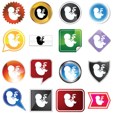 A set of 16 icon buttons in different shapes and colors - baby.