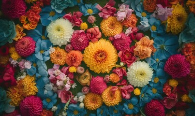  a bunch of flowers that are in the middle of a table.  generative ai