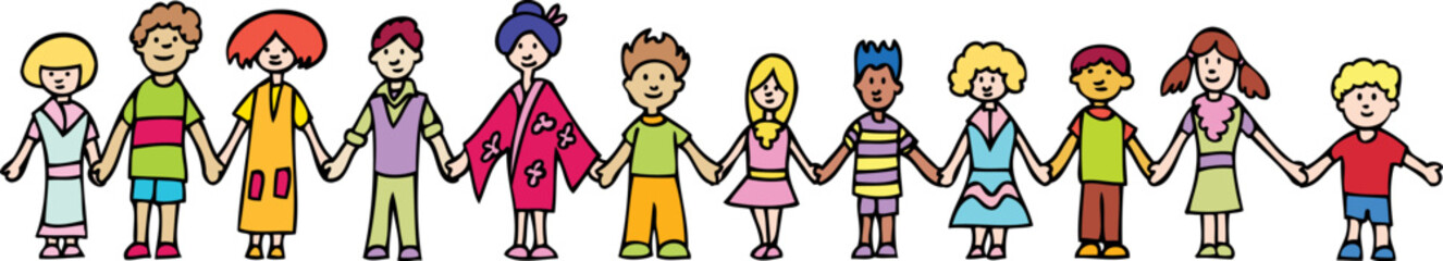 Obraz premium Banner of children holding hands.