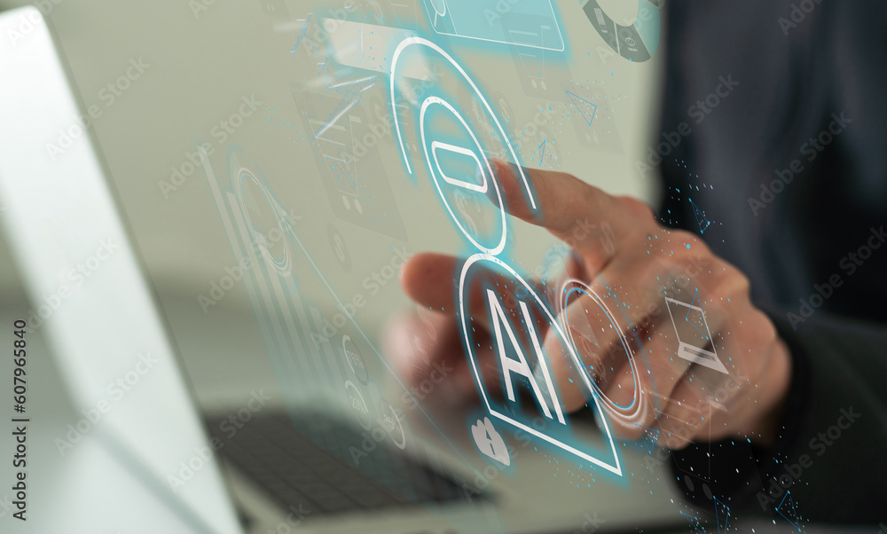 Poster artificial intelligence ai and crm software automation technology.business use ai smart technology s