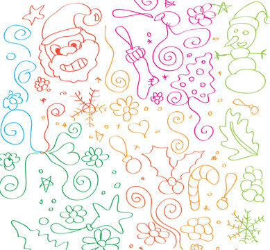 Little child hand made sketch of Christmas Elements