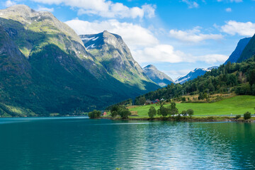 Fototapeta na wymiar Beautiful and colorful lake in Oppstryn, Norway