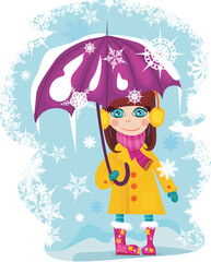 vector illustration of a cute girl in winter