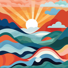 Fototapeta na wymiar Abstract landscape sunset ocean vector illustration