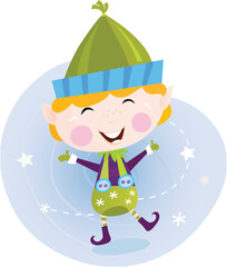 Obraz na płótnie Canvas Cute christmas elf in green costume. Vector cartoon Illustration.