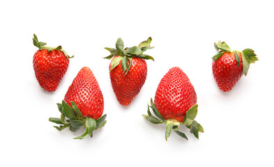 Ripe strawberries isolated on white background top view.
