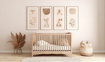  a baby's room with a crib and a rug.  generative ai