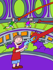 Children play a game of laser tag.