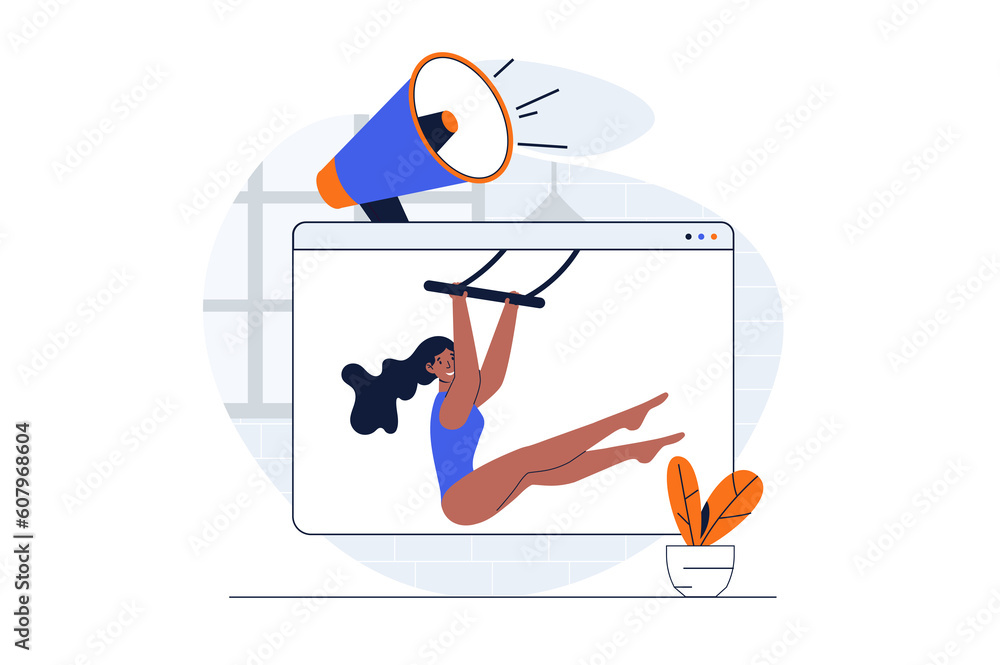 Aufkleber circus web concept with character scene. circus acrobat performs with entertaining number and shows 