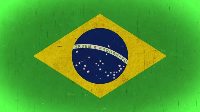 Animated flag of the Brazil in grungy retro style.
