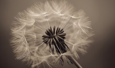  a black and white photo of a dandelion flower.  generative ai