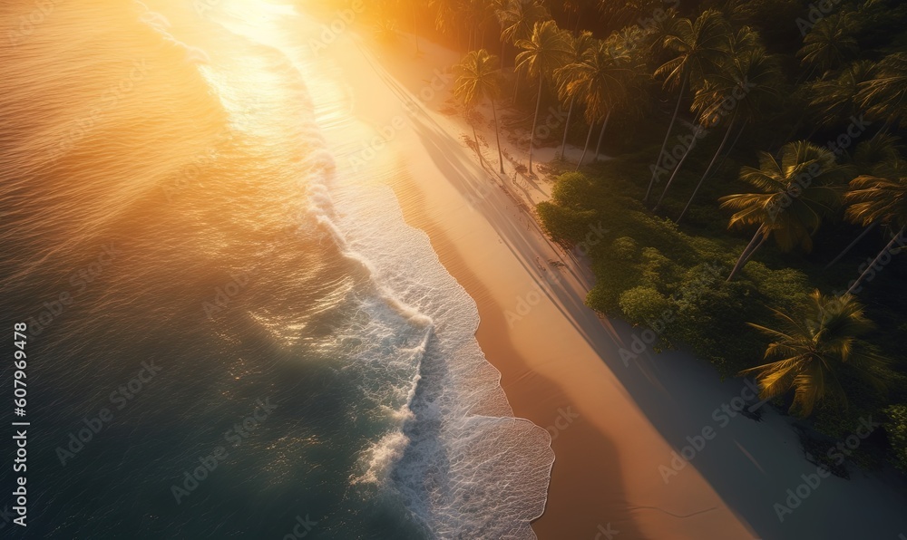 Wall mural  an aerial view of a beach with palm trees and the ocean.  generative ai - Wall murals