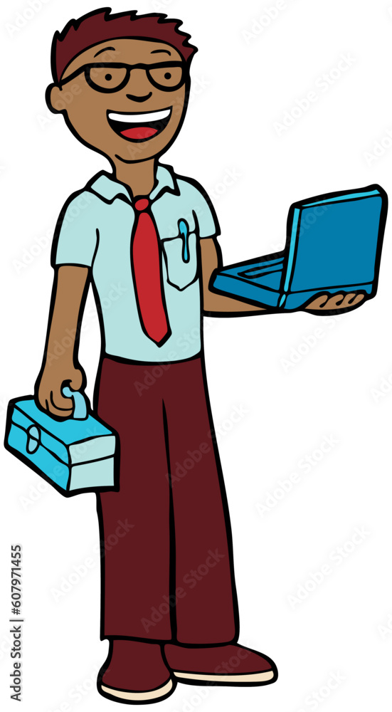 Poster man ready to fix computers.