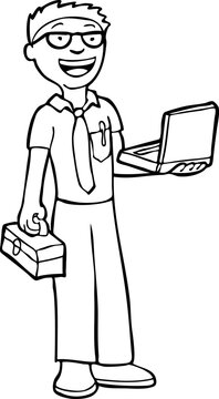 Man ready to fix computers - coloring book.