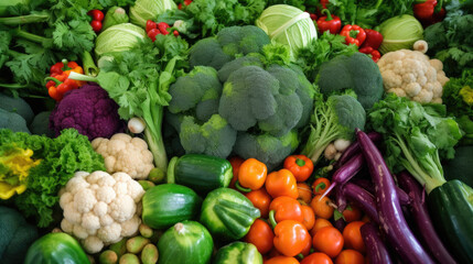 Variety of fresh organic vegetables. Healthy food background. Top view.