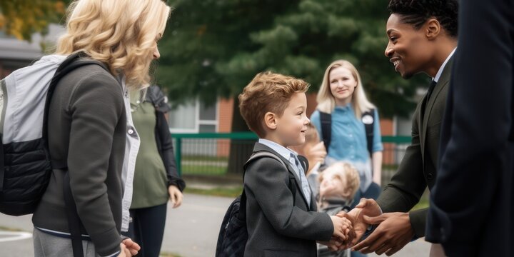 A child experiencing the first day of school in kindergarten or preschool. Showing the emotion of the day - Generative AI 