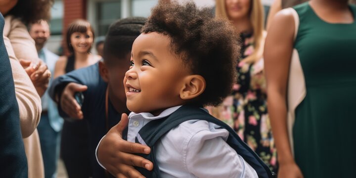 A child experiencing the first day of school in kindergarten or preschool. Showing the emotion of the day - Generative AI 
