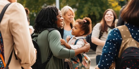 A child experiencing the first day of school in kindergarten or preschool. Showing the emotion of the day - Generative AI 