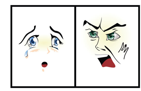 emotions of anger and sadness. illustration in the style of anime
