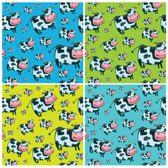 friendly cow seamless pattern set
