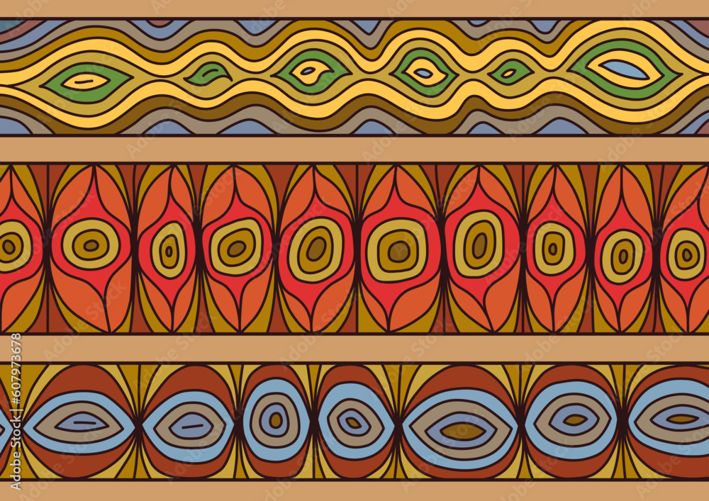 Poster vector pattern including ethnic australian motive with multicolored typical elements
