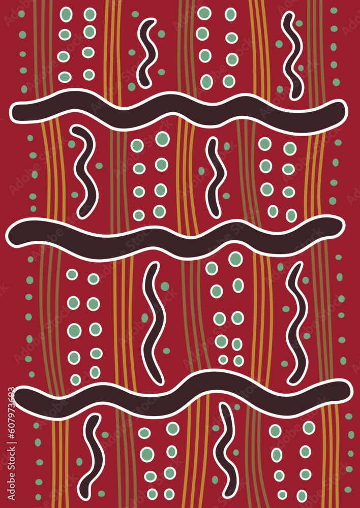 Poster vector pattern including ethnic australian motive with multicolored typical elements