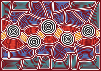 Vector pattern including ethnic Australian motive with multicolored typical elements