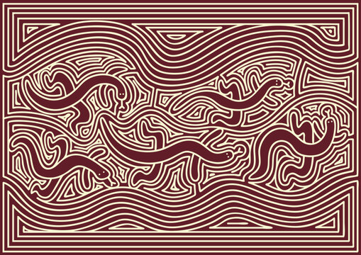 Vector pattern including ethnic Australian motive with multicolored typical elements