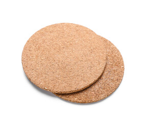 Wooden drink coasters isolated on white background