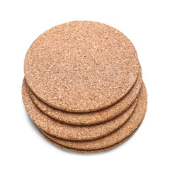 Wooden drink coasters isolated on white background