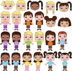 Fototapeta premium This is a set of little girls in a variety of hairstyles and ethnicities.