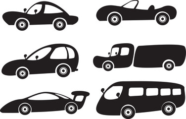 Fototapeta premium Six cartoon style car pattern design.