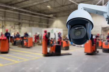 CCTV Camera or surveillance operating inside industrial factory.