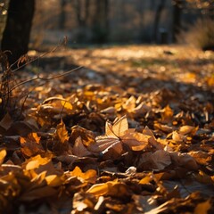 yellow autumn leaves on the ground created with Generative AI technology