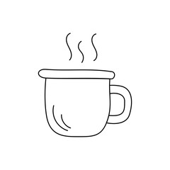 Hand drawn hiking Mug. Doodle element of Picnic utensils. Hot Cup of tea. Line illustration