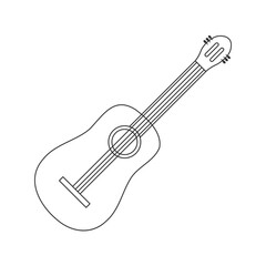 Line drawn isolated guitar. Musical instrument outline. Design element for camping, picnic. Hand drawn vector illustration