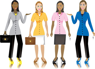 Career business women in suits. Vector Illustration.