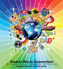 Global Music Event Abstract Background For Disco Flyers