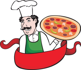 vector illustration of a  chef menu pizza