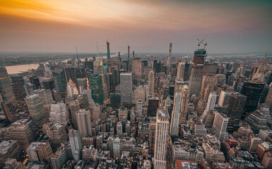 Manhattan skyline at sunset, New York City, America