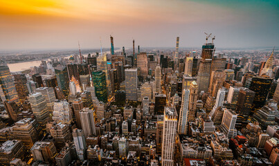 Manhattan skyline at sunset, New York City, America