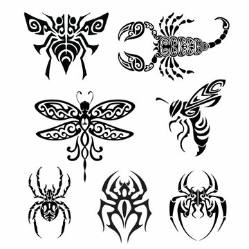 black and white logos or tattoo insects
