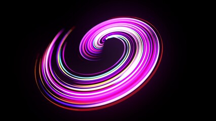Motion graphics, sci-fi bg. Stream of multicolor neon lines form spiral shape, curls and pattern. Abstract background with light trails, Modern trendy motion design bg. Light flow bg. 3d render